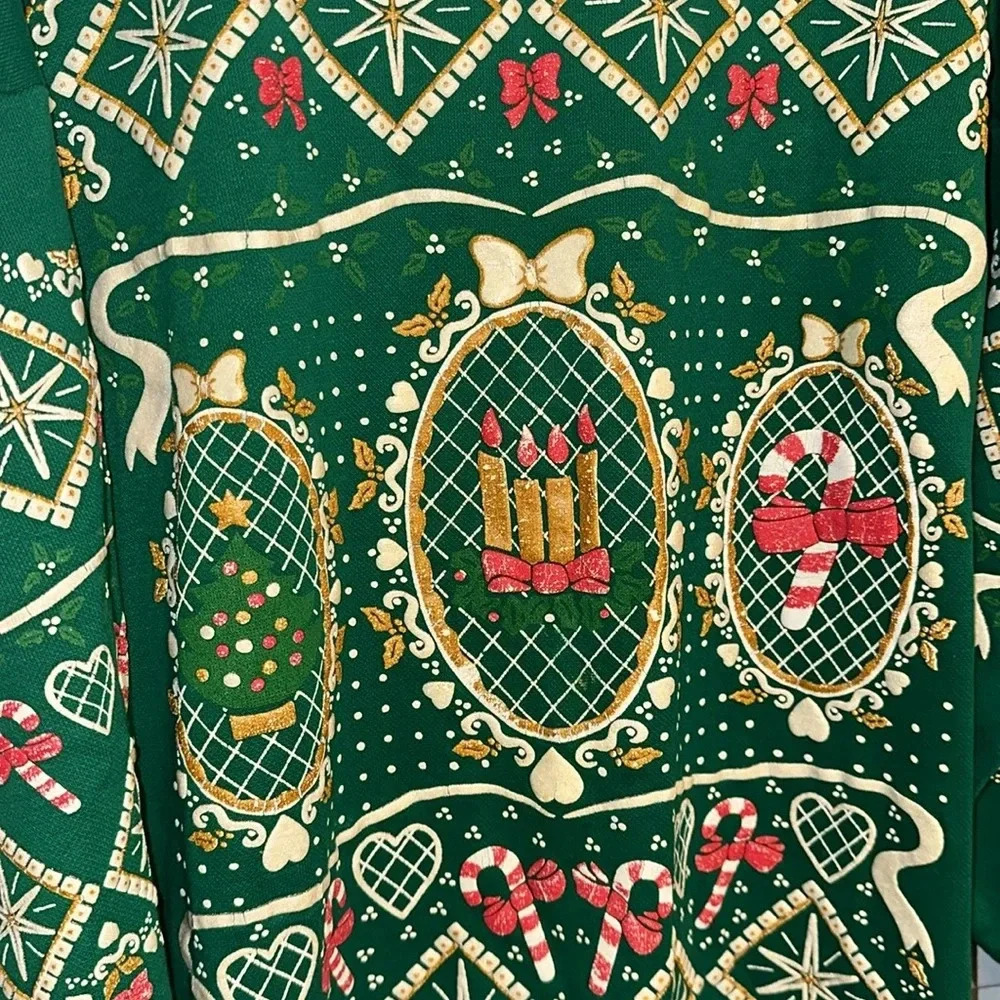 VINTAGE RARE BEAUTIFUL holiday christmas sweater/dress by Bernette OSFA Green - Picture 6 of 13